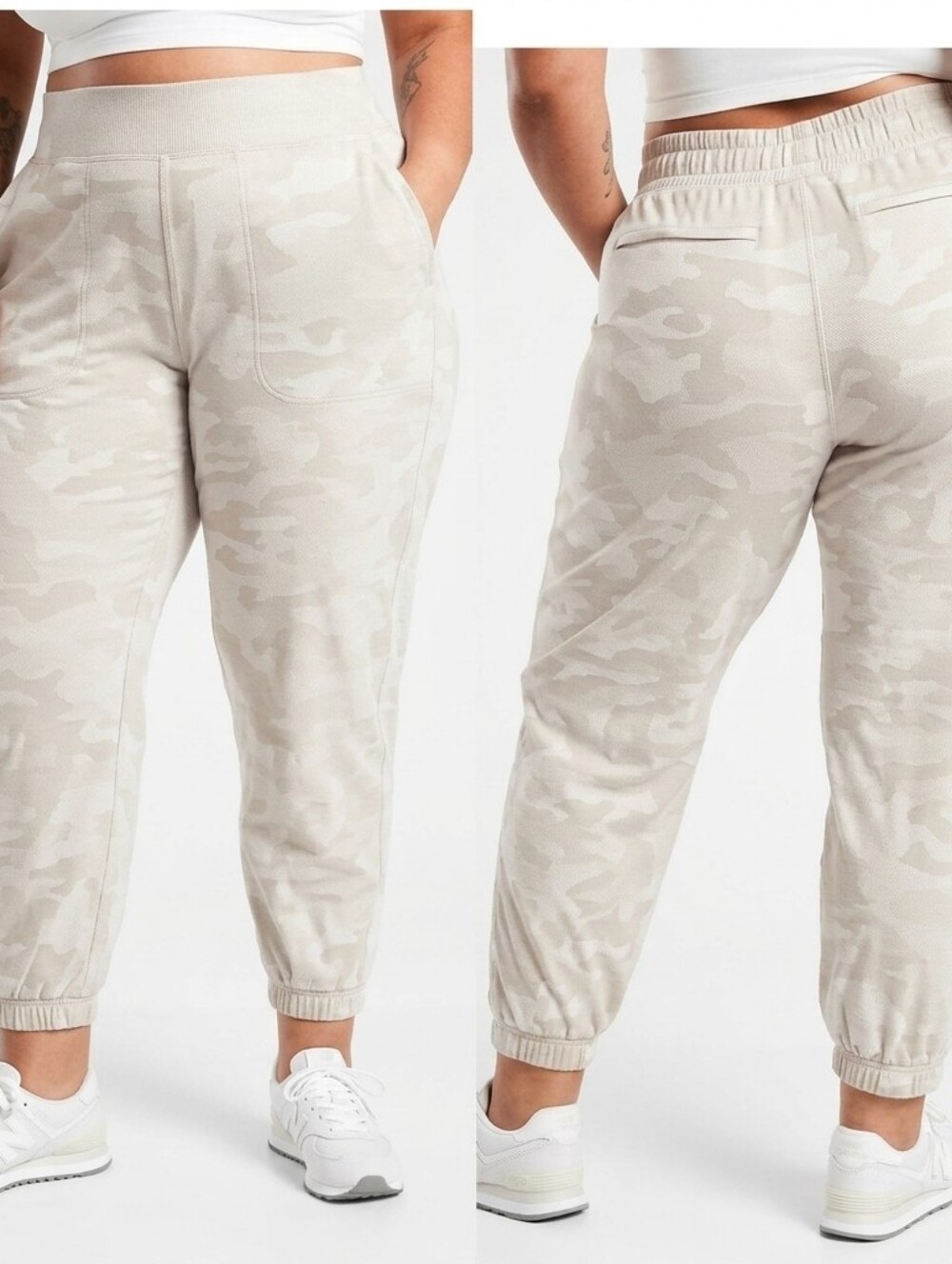 Athleta Brooklyn Camo Jogger Pants Cream Tan Womens Plus Size 26 Abalone Grey